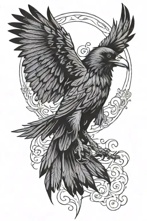 raven with outstretched wings tattoo design idea