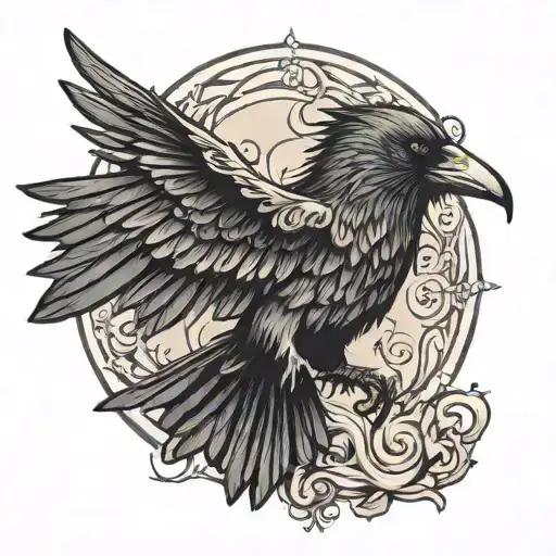 raven with outstretched wings tattoo design idea