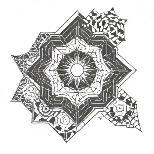  behind a hexagonal pattern and with sun and moon tattoo design idea