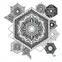  hexagonal pattern and with sun and moon and mandala for men  tattoo design idea