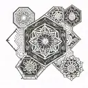  hexagonal pattern and with sun and moon and mandala for men  tattoo design idea