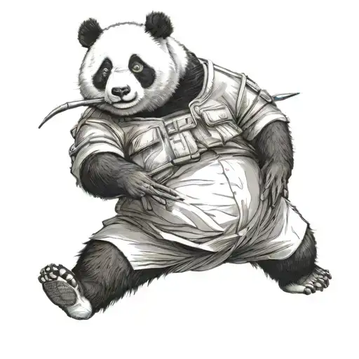 panda stand in battle pose  tattoo design idea