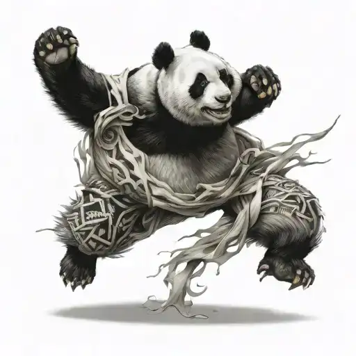 panda stand sideways in battle pose roar tattoo design idea