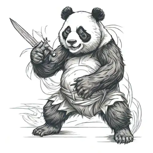 panda stand in battle pose roar tattoo design idea