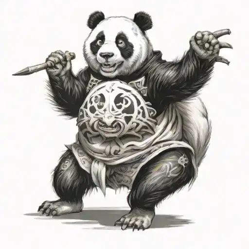 panda stand sideways in battle pose roar, angry, battle roar, battle pose tattoo design idea
