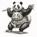 panda stand sideways in battle pose roar, angry, battle roar, battle pose tattoo design idea