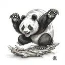 panda stand sideways in battle pose roar, angry, battle roar, battle pose tattoo design idea