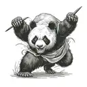 panda stand sideways in battle pose roar, angry, battle roar, battle pose tattoo design idea
