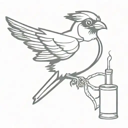 Stoned Magpie holding rum bottle tattoo design idea
