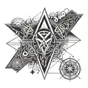 An abstract design incorporating Metallica's logo with economic graphs and charts tattoo design idea