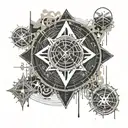 An abstract design incorporating Metallica's logo with economic graphs and charts tattoo design idea