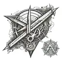 An abstract design incorporating Metallica's logo with economic graphs and charts tattoo design idea