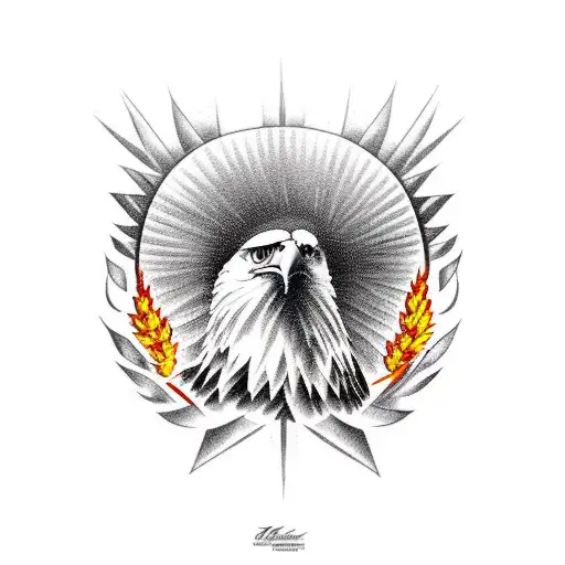 eagle flying over burning wheat field tattoo design idea