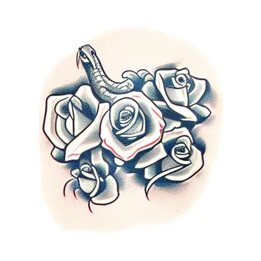 Snake and roses  tattoo design idea