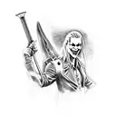 A dotwork tattoo of Sephiroth and The Joker facing off in a virtual reality game tattoo design idea