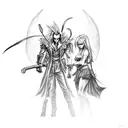 A dotwork tattoo of Sephiroth and The Joker facing off in a virtual reality game tattoo design idea