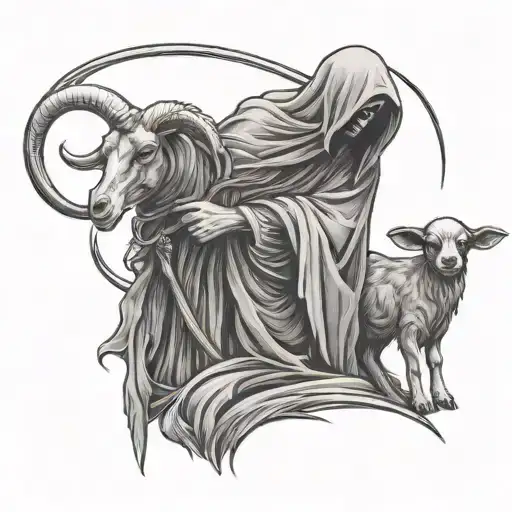 grim reaper hold a little lamb tattoo design idea