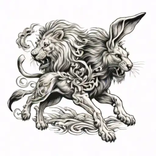 lion and rabbit running alongside tattoo design idea