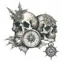 Skull, anatomically correct heart and compass tattoo design idea