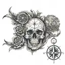 Skull, anatomically correct heart and compass tattoo design idea