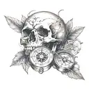 Skull, anatomically correct heart and compass tattoo design idea