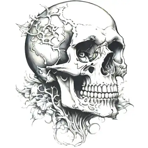 Skull facing the front with a semi-colon socket for eyes tattoo design idea