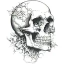 Skull facing the front with a semi-colon socket for eyes tattoo design idea