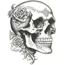 Skull facing the front with a semi-colon socket for eyes tattoo design idea