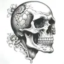 Skull facing the front with a semi-colon socket for eyes tattoo design idea