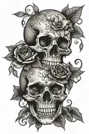  Gothic skull tattoo stencil with roses, orchids, and lavender, black and graywash  tattoo design idea