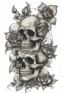  Gothic skull tattoo stencil with roses, orchids, and lavender, black and graywash  tattoo design idea