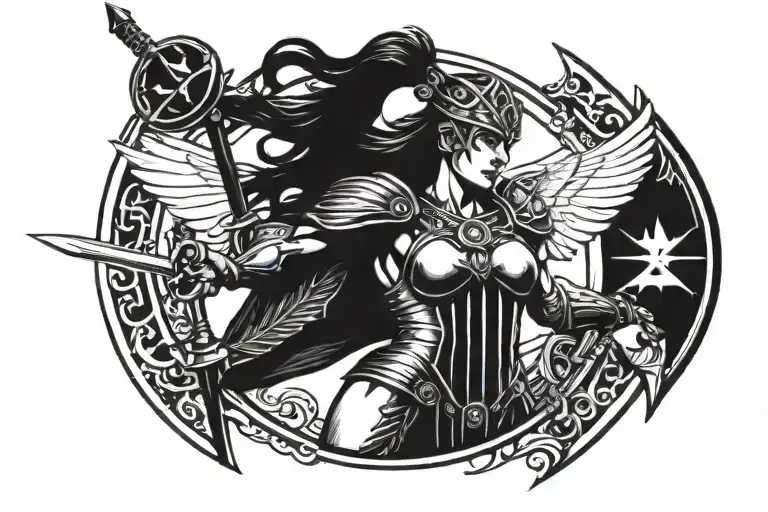 Valkyrie warrior wielding tattoo design idea