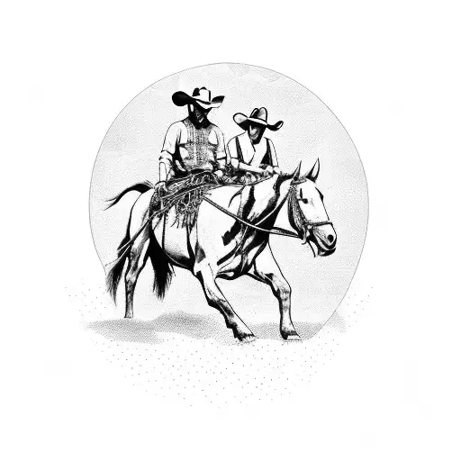 A cowboy and an Indian riding together on horseback, symbolizing unity and respect tattoo design idea