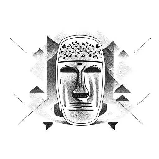 Moai snowboarding in montain tattoo design idea