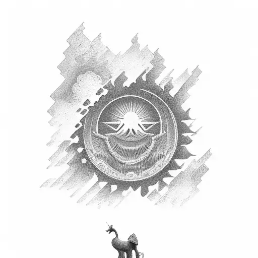 Imagina una escena tranquila al final de un día, donde el sol se está poniendo en el horizonte y proyecta una suave luz  tattoo design idea