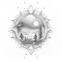 Imagina una escena tranquila al final de un día, donde el sol se está poniendo en el horizonte y proyecta una suave luz  tattoo design idea