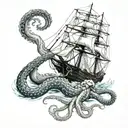 Kraken pulling a ship tattoo design idea