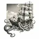 Kraken pulling a ship tattoo design idea