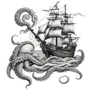 Kraken pulling a ship tattoo design idea