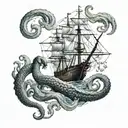 Kraken pulling a ship tattoo design idea