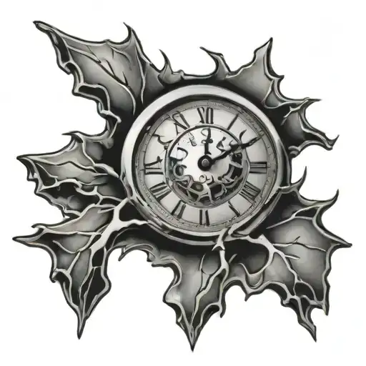 cracked clock melting tattoo design idea