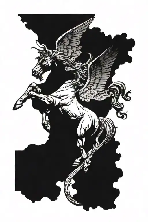 pegasus greek sculpture, tree little birds and trinacria half back all together   tattoo design idea