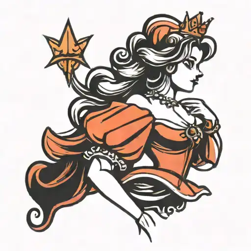 Elegant Silhouette:  Design: A minimalist silhouette of Princess Peach in her iconic dress and crown. To keep it symboli tattoo design idea
