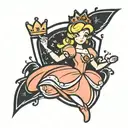 Elegant Silhouette:  Design: A minimalist silhouette of Princess Peach in her iconic dress and crown. To keep it symboli tattoo design idea