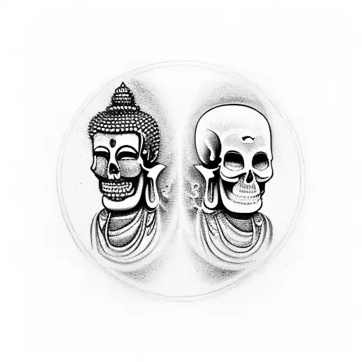 Buddha and skull in a yin yang tattoo design idea