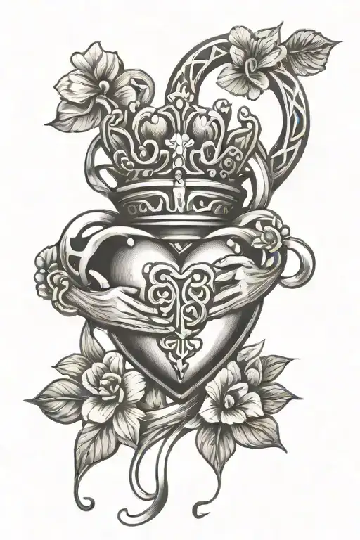 feminine delicate claddagh & shamrock intertwined tattoo design idea