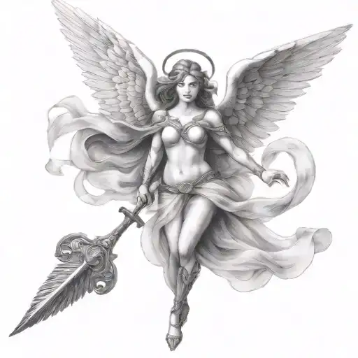 warrior angel flying  tattoo design idea