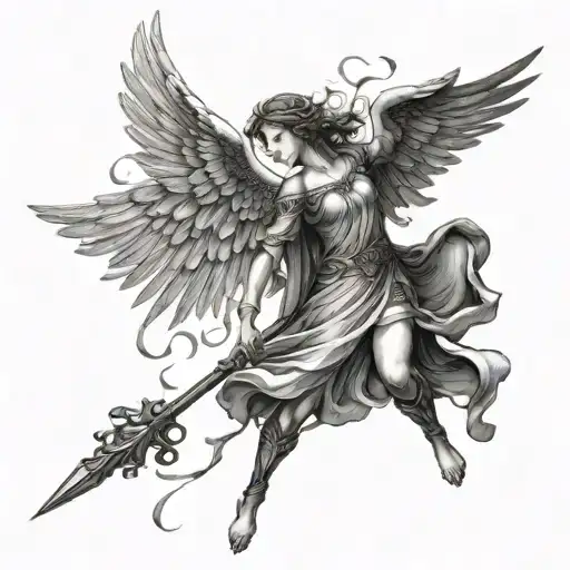warrior angel flying  tattoo design idea