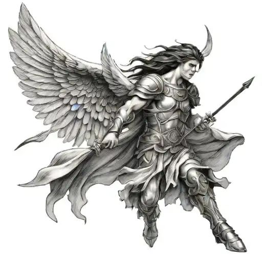 warrior angel flying  tattoo design idea