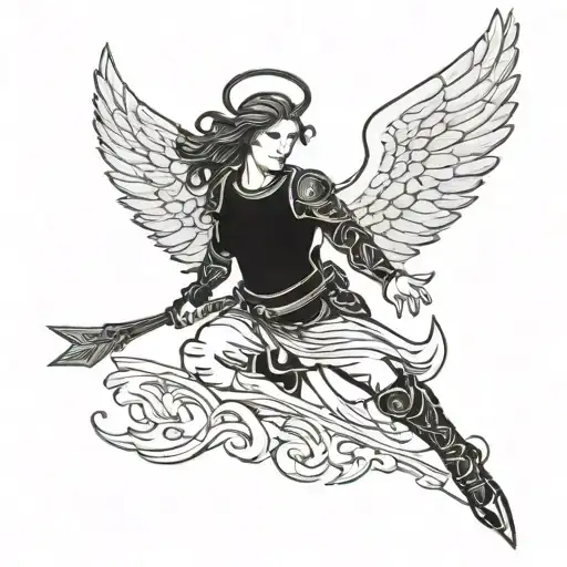 warrior angel flying  tattoo design idea